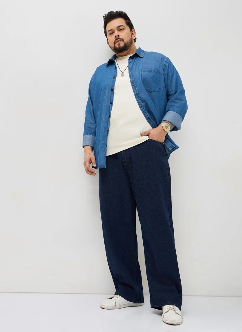 Urbano Fashion  Urbano Plus Men's Dark Blue Loose Baggy Fit Washed Denim Jeans Non-Stretchable for Men | Best Price UAE